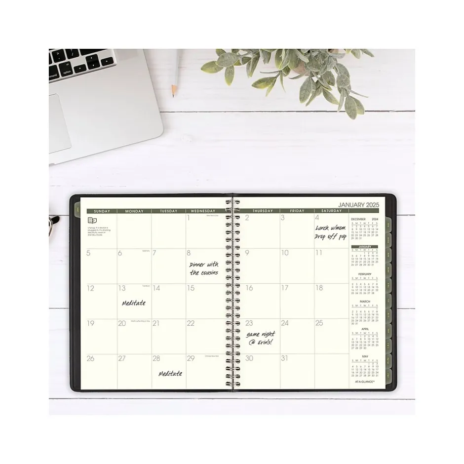 AT-A-GLANCE 2025 Recycled 7" x 8.75" Monthly Planner, Faux Leather Cover, Black (70-120G-05-25) Sale