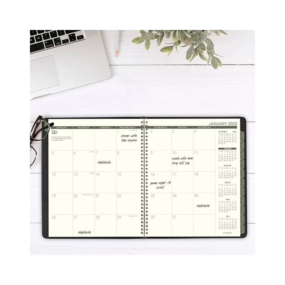 AT-A-GLANCE 2025 Recycled 9" x 11" Monthly Planner, Faux Leather Cover, Black (70-260G-05-25) Clearance