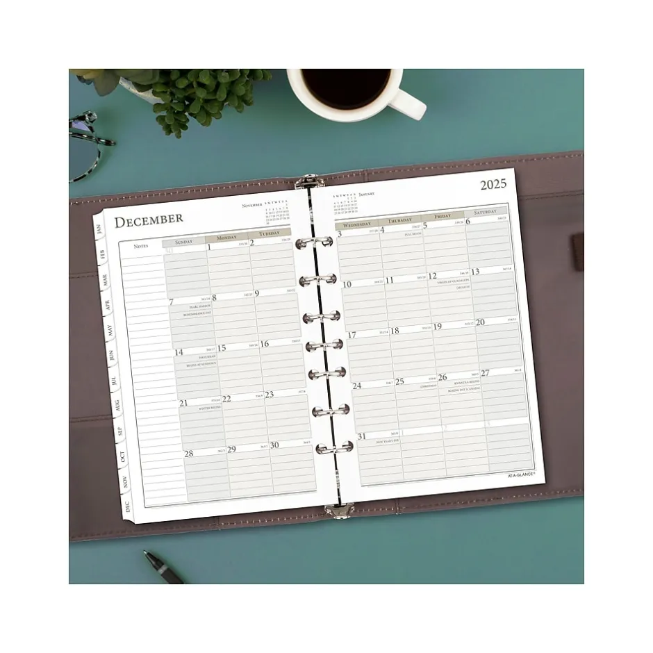 AT-A-GLANCE 2025 Seascapes 8.5" x 5.5" Daily & Monthly Planner Refill, White/Brown (481-125-25) Hot