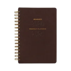 AT-A-GLANCE 2024-2025 Signature 5.5" x 8.5" Academic Weekly & Monthly Planner, Faux Leather Cover, Brown (YP200A-09-25) Hot