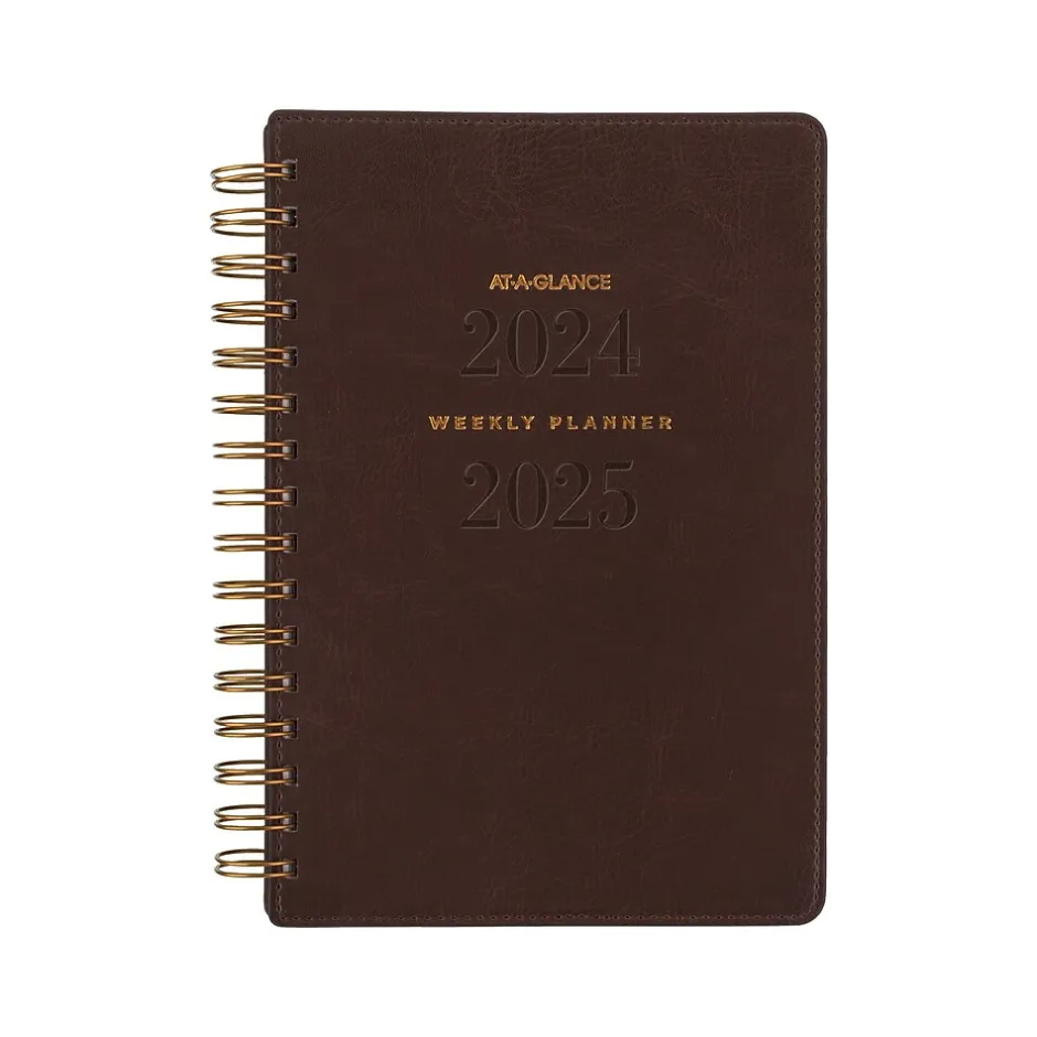 AT-A-GLANCE 2024-2025 Signature 5.5" x 8.5" Academic Weekly & Monthly Planner, Faux Leather Cover, Brown (YP200A-09-25) Hot