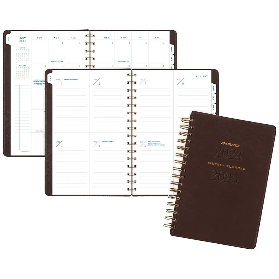 AT-A-GLANCE 2024-2025 Signature 5.5" x 8.5" Academic Weekly & Monthly Planner, Faux Leather Cover, Brown (YP200A-09-25) Hot