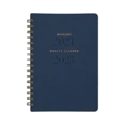 AT-A-GLANCE 2024-2025 Signature Collection 5.5" x 8.5" Academic Weekly & Monthly Planner, Faux Leather Cover, Navy Online