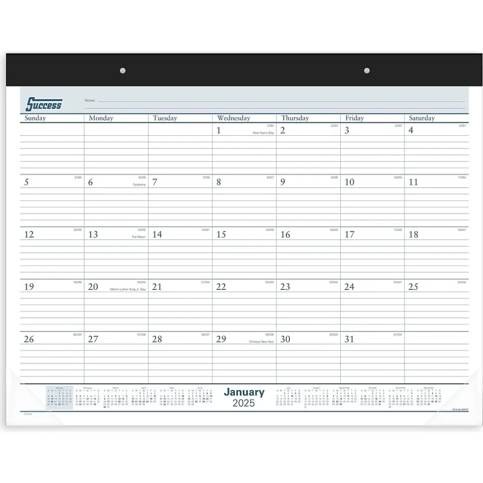 AT-A-GLANCE 2025 Success 21.75" x 17" Monthly Desk Pad Calendar, White/Blue (ST24-00-25) Clearance