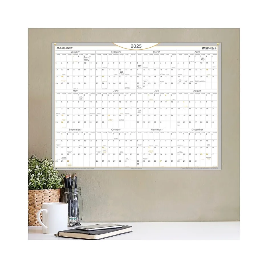 AT-A-GLANCE 2025 WallMates 24" x 18" Yearly Dry-Erase Wall Calendar, White/Gray (AW5060-28-25) Best
