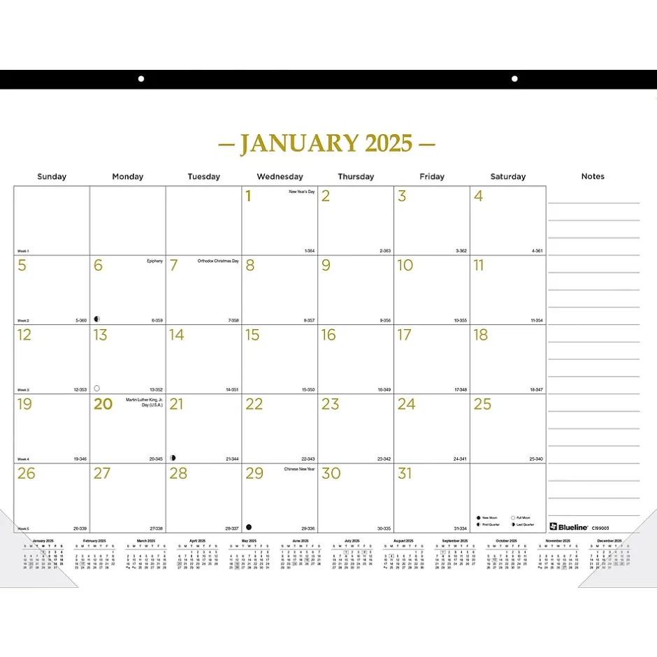 Blueline 2025 Colorful 22" x 17" Monthly Desk Pad Calendar, White/Gold (100024-25) Outlet