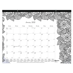 Blueline 2025 DoodlePlan Botanica 22" x 17" Monthly Coloring Desk Pad Calendar, White/Black (C2917311) Online