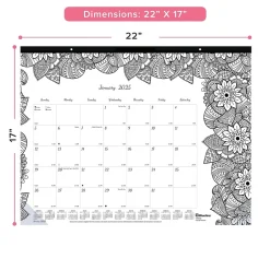 Blueline 2025 DoodlePlan Botanica 22" x 17" Monthly Coloring Desk Pad Calendar, White/Black (C2917311) Online
