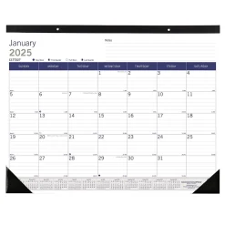 Blueline 2025 DuraGlobe 22" x 17" Monthly Desk Pad Calendar, White/Blue (C177227) Clearance