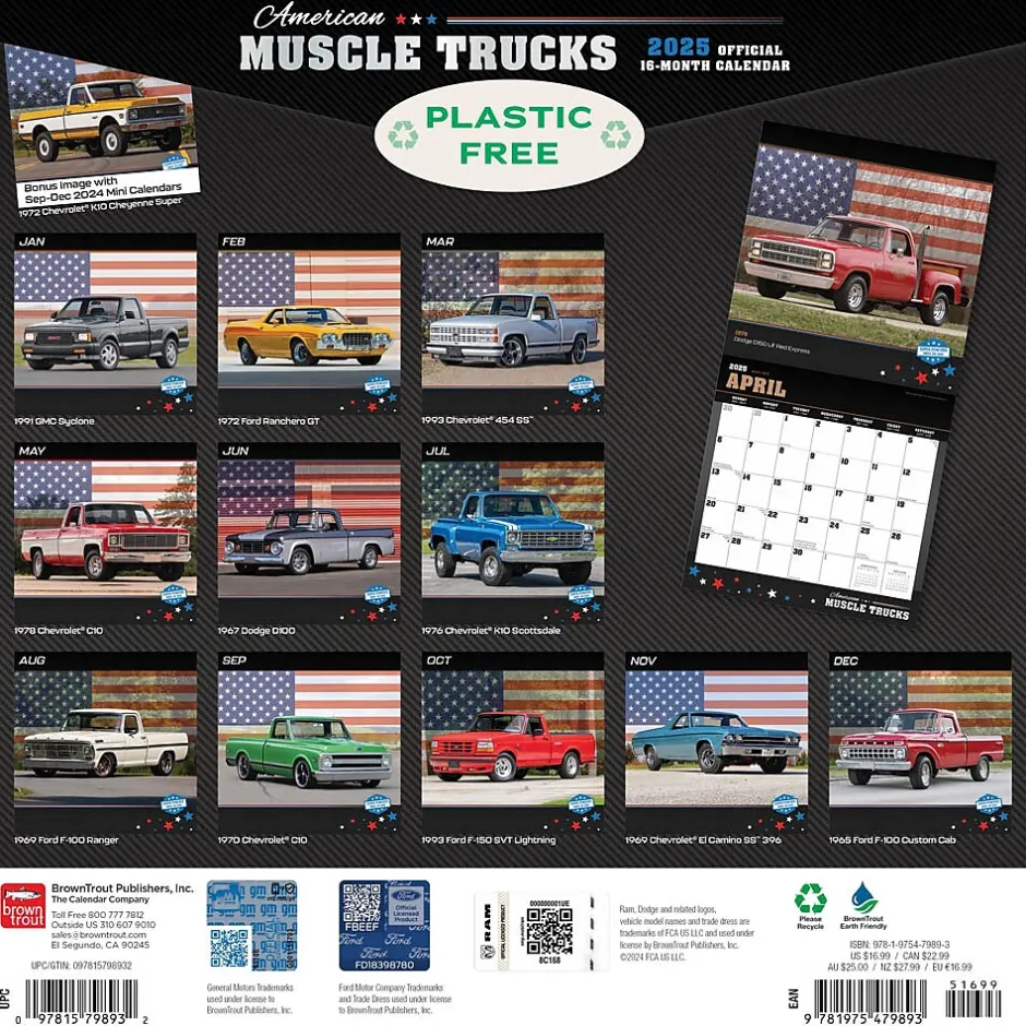 BrownTrout 2025 American Muscle Trucks 12" x 12" Monthly Square Wall Calendar (9781975479893) Discount