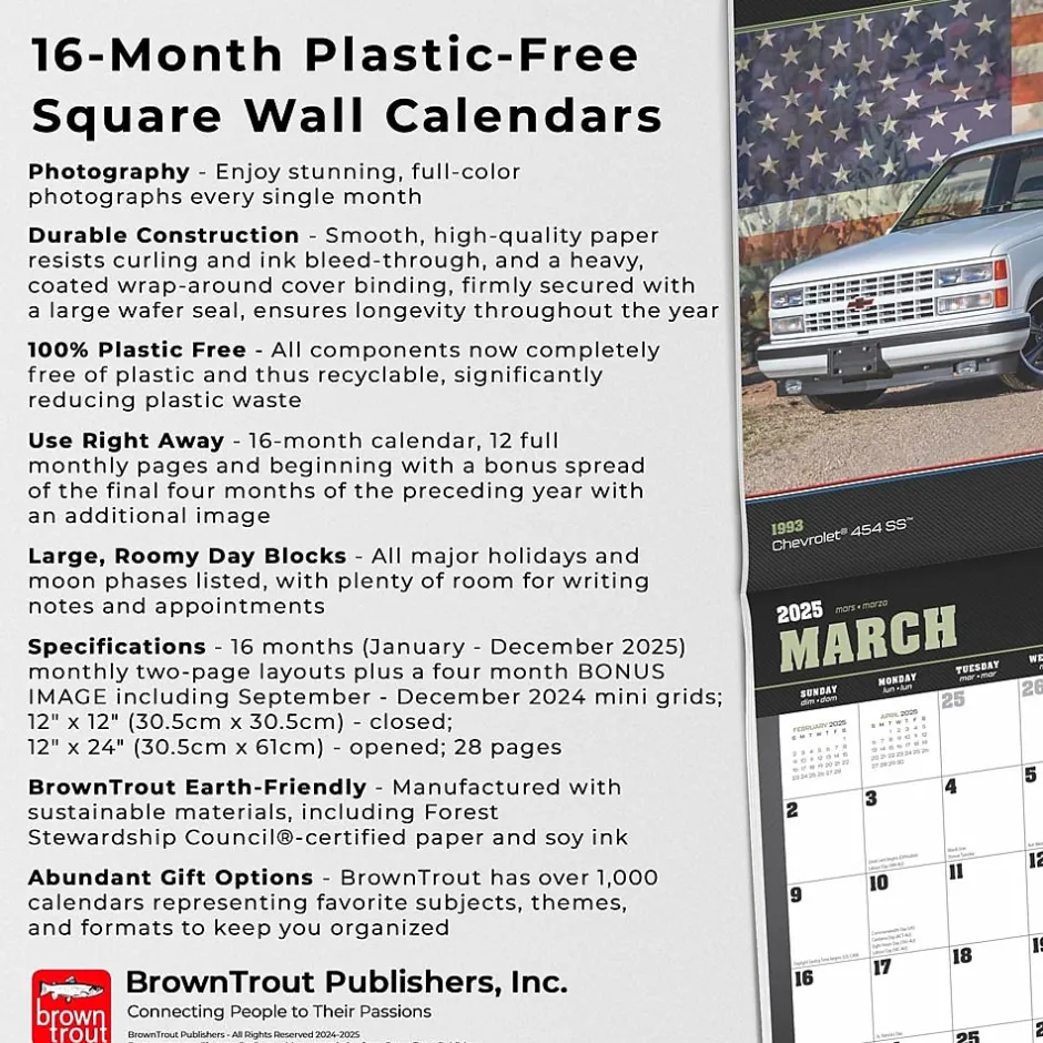 BrownTrout 2025 American Muscle Trucks 12" x 12" Monthly Square Wall Calendar (9781975479893) Discount