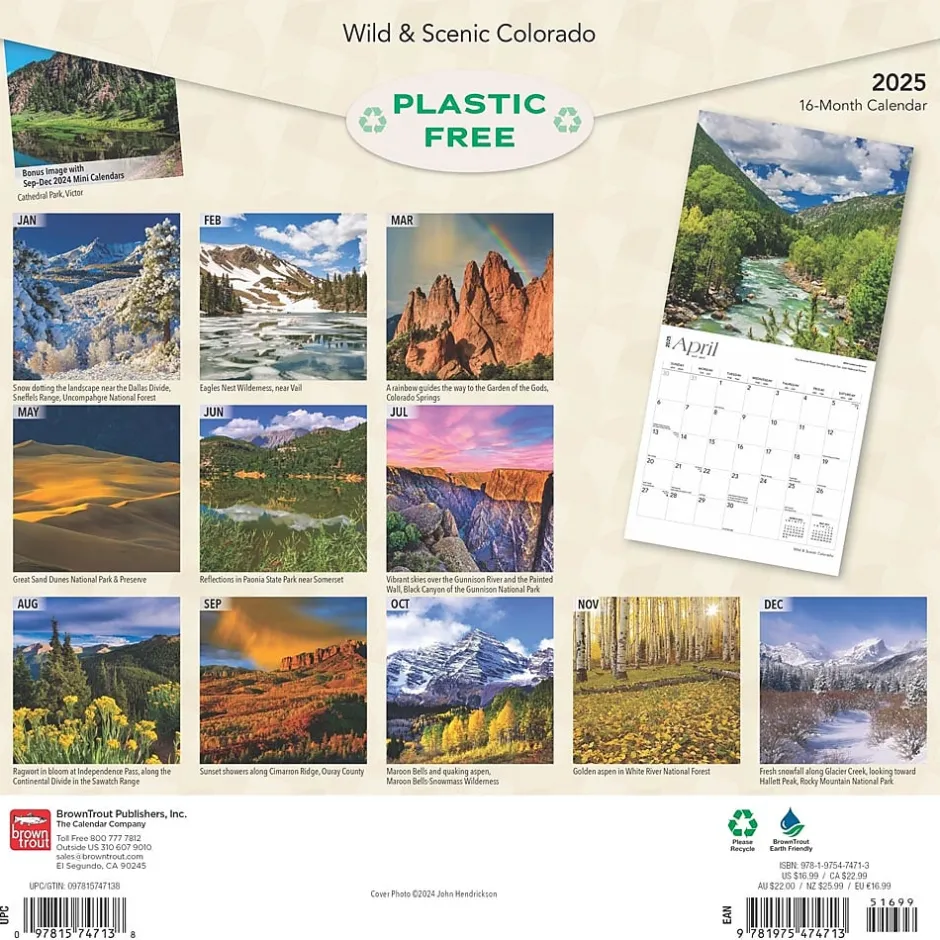 BrownTrout 2025 Colorado Wild & Scenic 12" x 24" Monthly Square Wall Calendar (9781975474713) Sale