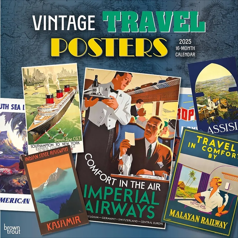 BrownTrout 2025 Vintage Travel Posters 12" x 12" Monthly Wall Calendar (9781975475857)