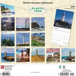 BrownTrout 2025 World's Greatest Lighthouses 12" x 24" Monthly Square Wall Calendar, (9781975475970) New