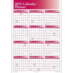ComplyRight 2025 Full Calendar Planner 36" x 24" Yearly Dry Erase Wall Calendar, Burgundy (J0056BU) Clearance