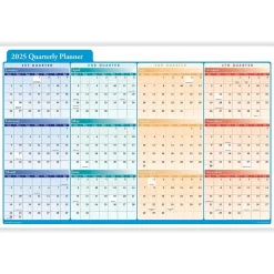 ComplyRight 2025 Quarterly Planner 36" x 24" Yearly Dry Erase Wall Calendar, Red/Blue/Orange (J0061) Outlet