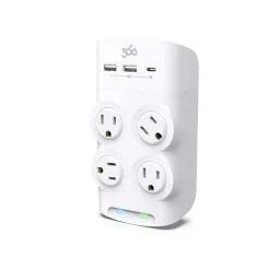 Surge Protectors & Power Strips<360 Electrical Revolve45 4-Outlet 3-USB Port Surge Protector, White (3E0771-WHT6NA)