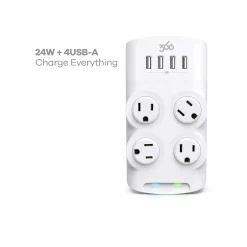 Surge Protectors & Power Strips<360 Electrical Revolve24 4-Outlet 4-USB Port Surge Protector, White (3E0775-WHT6NA)