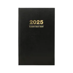 Global Printed Products 2025 8" x 12.5" Daily Planner, Cardboard Cover, Black (SPLS-SDCY25-BK)