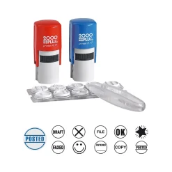 2000 Plus Deluxe Office Kit Stamp Set, Assorted 5/8" Designs, Blue and Red Inks (030459) New