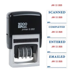 2000 Plus 4-in-1 Date Stamp, Scanned, Completed, Entered, Emailed, Blue and Red Ink (011098) New