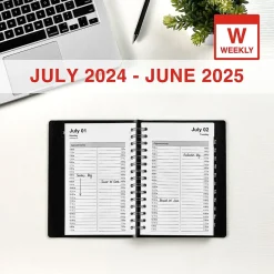 Staples 2024-2025 5" x 8" Academic Daily Appointment Book, Faux Leather Cover, Black (ST60364-23)