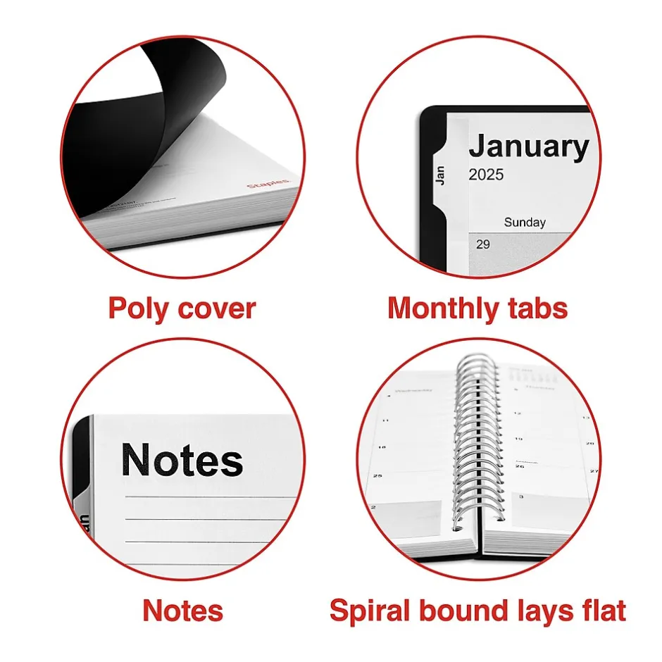 Staples 2025 8" x 11" Daily Appointment Book, Black (ST21487-25) Hot