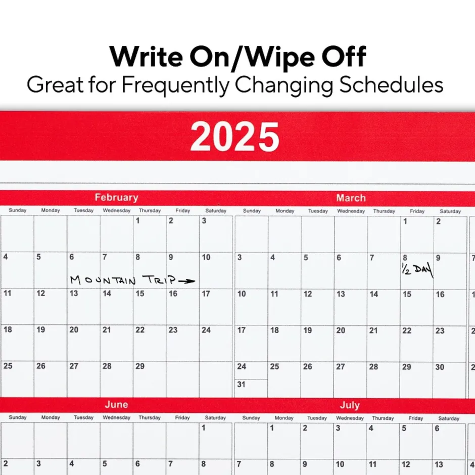 Staples 2025 15.69" x 12" Dry Erase Wall Calendar, Red/White (ST53905-25) Best