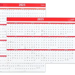 Staples 2025 48" x 32" Dry Erase Wall Calendar, Red/White (ST53911-25) Outlet