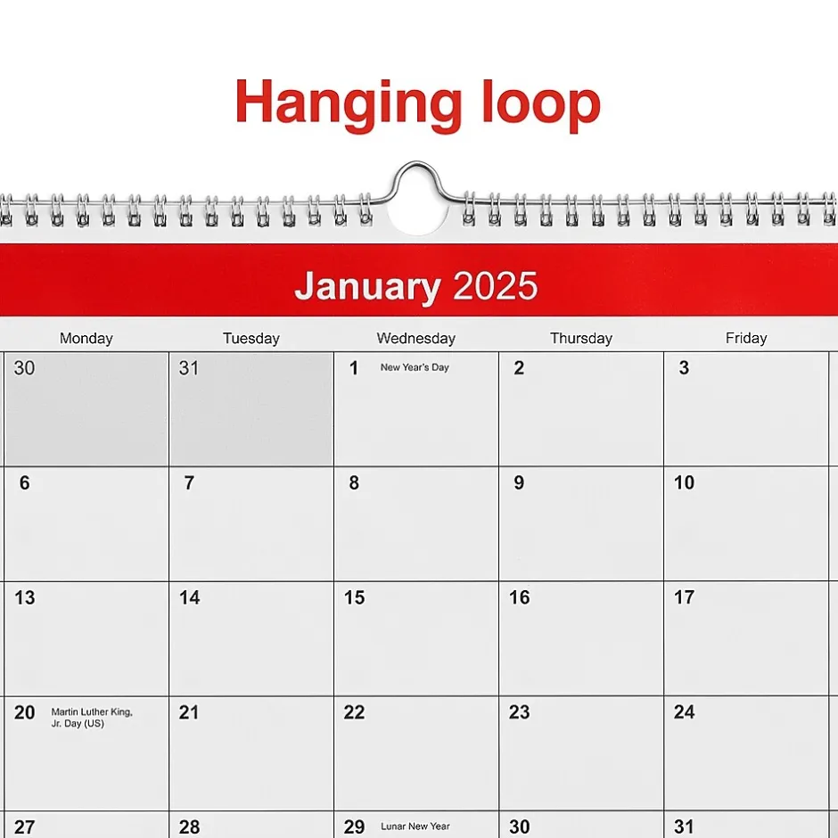 Staples 2025 15" x 12" Wall Calendar, Red/White (ST52080-25) New