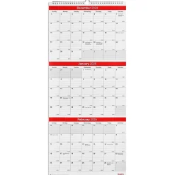 Staples 2025 12" x 27" Wall Calendar, Red/White (ST53920-25) Best