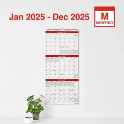 Staples 2025 12" x 27" Wall Calendar, Red/White (ST53920-25) Best