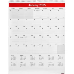 Staples 2025 22" x 29" Wall Calendar, White/Red (ST53914-25) Best