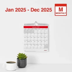 Staples 2025 6" x 7" Wall Calendar, Red/White (ST53923-25) Outlet