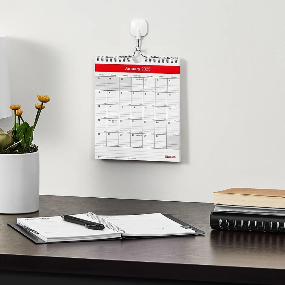 Staples 2025 6" x 7" Wall Calendar, Red/White (ST53923-25) Outlet
