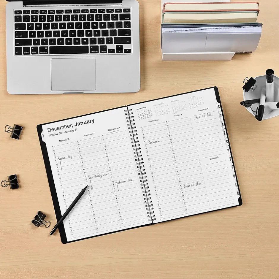 Staples 2025 8" x 11" Weekly & Monthly Appointment Book, Plastic Cover, Black (ST21488-25) New