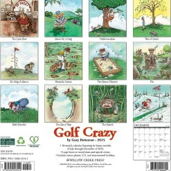 Willow Creek 2025 Golf Crazy Cartoon 12" x 12" Monthly Wall Calendar (43141) Discount