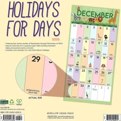 Willow Creek 2025 Holidays for Days 12" x 12" Monthly Wall Calendar (43356) Hot