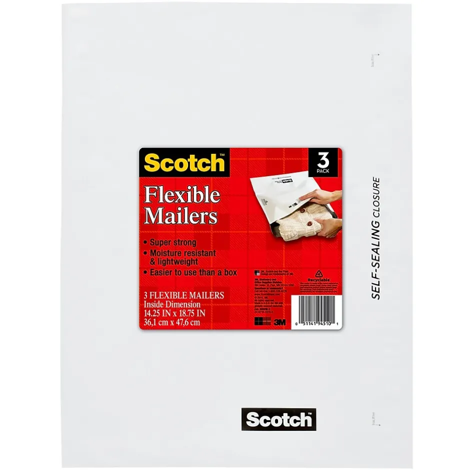 Scotch 14.25" x 18.75" Self-Sealing Poly Mailer, #3, White, 3/Pack (8990W-3)* Poly Mailers