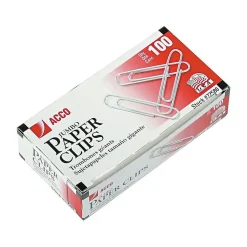 ACCO Jumbo Paper Clips, Silver, 100 Clips/Box, 10 Boxes/Pack (A7072580) New
