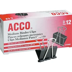 ACCO ® Medium Binder Clips, Black, Dozen (A7072050B) New