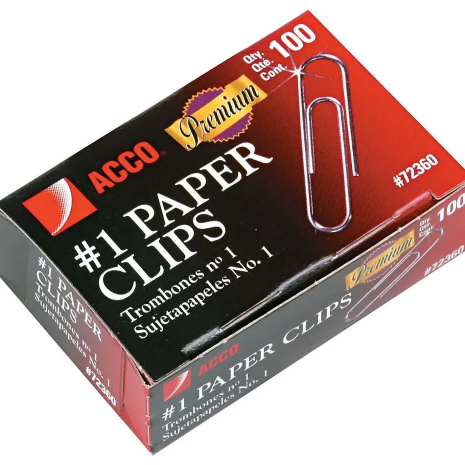 ACCO Premium Standard Paper Clips, 0.38" Capacity, Silver, 100 Clips/Pack, 10/Pack(ACC72360) Sale