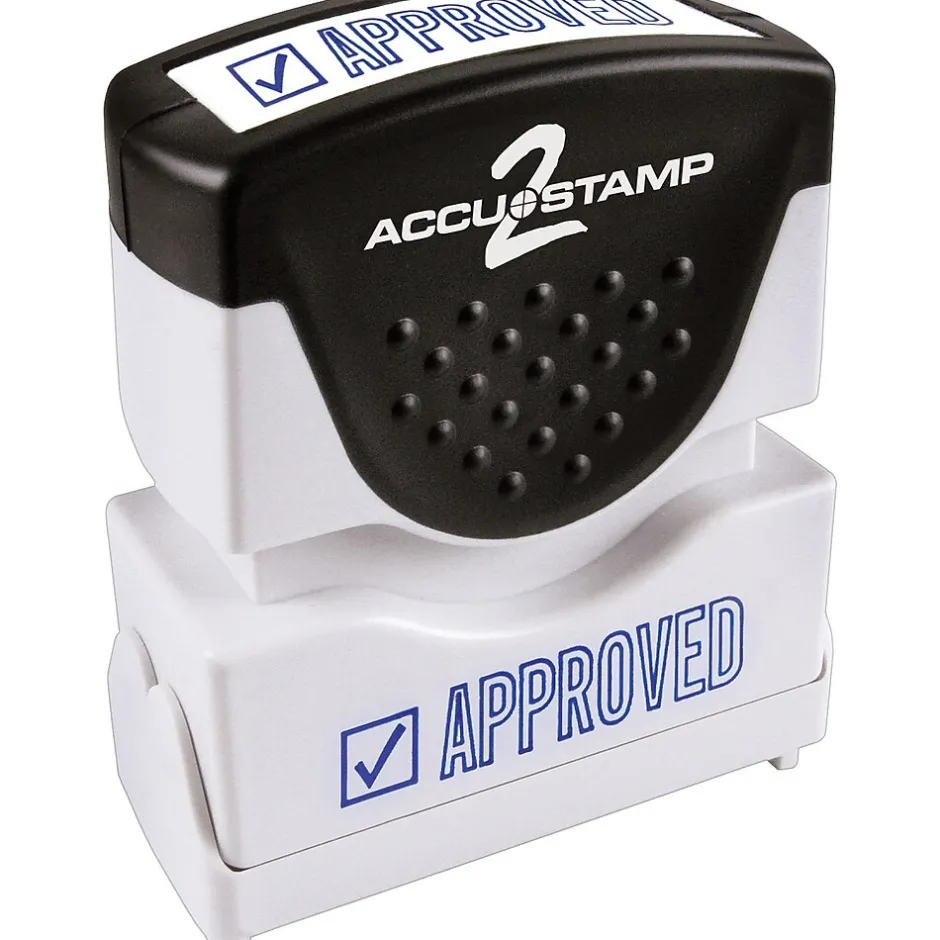 Accu-Stamp 2 One-Color Pre-Inked Shutter Message Stamp, APPROVED, 1/2" x 1-5/8" Impression, Blue Ink (035575) Clearance