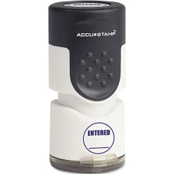 Accu-Stamp Pre-Inked Round Stamp, ENTERED, 5/8" Diameter Impression, Blue (035656) Clearance
