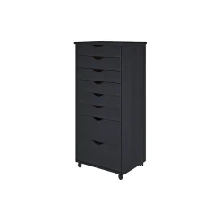 Best 40.28" Solid Pine Roll Cart with 8 Drawers, Matte Black (76169) Storage Cabinets
