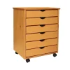 New 25.43" Solid Pine Roll Cart with 6 Drawers, Medium Pine (76152) Storage Cabinets