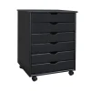 Best 25.43" Solid Pine Roll Cart with 6 Drawers, Matte Black (76168) Storage Cabinets