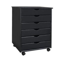 Best 25.43" Solid Pine Roll Cart with 6 Drawers, Matte Black (76168) Storage Cabinets