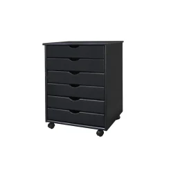 Best 25.43" Solid Pine Roll Cart with 6 Drawers, Matte Black (76168) Storage Cabinets