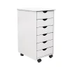 Discount 25.8" Solid Pine Roll Cart with 6 Drawers, Whitewash (10018) Storage Cabinets